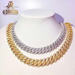 20Mm Sterling Sier 22K Gold Plated Moissanite Diamond Man Necklace Cuban Chain For Men