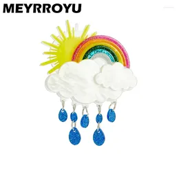 Brooches MEYRROYU 2024 Fashion Acrylic Rainbow White Cloud Pendant Brooch Ladies Exaggerated Cartoon Cute Badge Lapel Jewellery