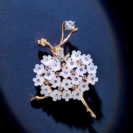 Korean elegant ballet girl Brooch Resin Flower Fashion Brooch alloy inlaid with diamond accessories shawl buckle