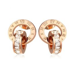 Rose Gold Colour Fashion Simple Lady039s Ring Tassel Earrings Stainless Steel Gemstone Earrings Jewellery Gift for Women Lady J1553800882