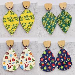 Dangle Earrings Santa Claus Bell Stocking Gifts Printed Wood Teardrop Christmas For Women Fashion Wholesale