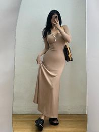 Casual Dresses WOMENGAGA Spicy Girl Sexy Half Breasted Long Sleeved Tight Slim A-line Dress Elegant Fashion Korean Women Tops U8XJ