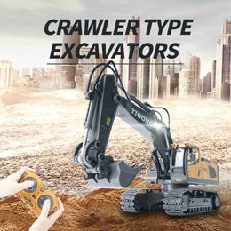 Diecast Model Cars 1 20 Large Alloy Remote Control Excavator 11 Channel Crawler Excavator Children Boy Competition Engineering Vehicle Model ToyL2403