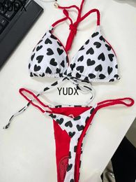 Women's Swimwear Women Cute Heart Print Brazilian Bikini Set Sexy Thong Swimsuit Two Pieces Bathing Suit 2024 Beach Wear