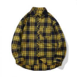 Spring new trend retro plaid shirt lapel collar and long sleeved shirt with an inner jacket