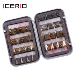 Lures ICERIO Trout Fly Fishing Assorted Flies Kit 32pcs/box Nymph Dry Wet Flies Fishing Fly Lure Bait