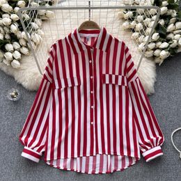 Women's Blouses SuperAen Korean Chic Niche High-end Long Sleeved Single Breasted Striped Shirt For Loose Casual Chiffon