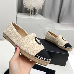 Womens Dress Shoes Slip On Loafers Designer Tweed Platform Heels Ladies Ballet Shoe Classic Straw Mary Jane Shoe Yellow Beige Outdoor Leisure Shoe With Dust Bags