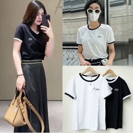 Classic Logo Embroidered T-Shirt Spring/Summer Versatile Loose Round Neck Pocket Short Sleeve Women's T-shirt