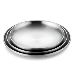 Plates Dinner Plate 304 Stainless Steel Discs Chic Storage Tray Round Silver Frosted Metal Dishes Nordic Simplicity Dessert Steak