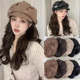 Berets Solid Beret Cap High Quality Fashion All-Match PU Leather Adjustable Hat Female Ladies