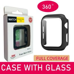 360 Full Screen Protector case for iWatch 38mm 42 mm 40mm 44mm 41mm 45mm 49mm Bumper Frame PC Hard Cases With Tempered Glass Film For Watch 7 6 5 watch Cases for apple watch