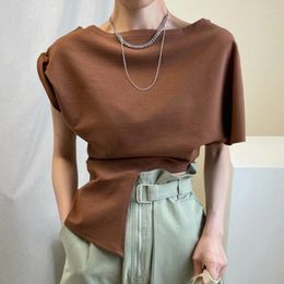 Women's T Shirts Niche All-match O Neck Solid Tee Irregular Split Design Slim Waist Tops 2024 Summer Korean Chic Short-sleeved T-shirt Woman