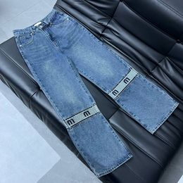 Kvinnors jeans designer jeans brev broderat modemärke vintage tvättade höga wais raka ben denim byxor