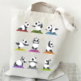 Shopping Bags Women's Panda Yoga Handbags Cartoon Animal Shoulder Funny Reusable Sports Tote Bag For Women