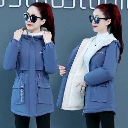 Parkas 2022 New Winter Women Jacket Parkas Thick Velvet Warm Snow Coat Female Casual Hooded Cotton Padded Jackets Parka Outerwear