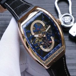 New Saratoge Vanguard S6 Yachting V45 S6 YACHT Rose Gold Case Skeleton Dial Automatic Blue Inner Mens Watch Leather Rubber Watches214D