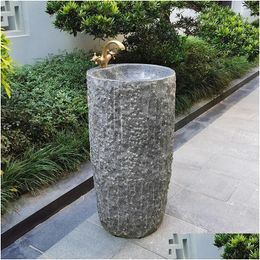 Bathroom Sink Faucets Stone Wash Basin Integrated Floor-Standing Courtyard Pool Marble Washbasin Outdoor Pedestal Art Drop Delivery Dhzjb