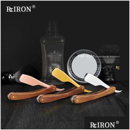 Razors Blades Blade Riron Barbershop Manual Straight Razor With Wood Handle Clipon Fold Shaver For Men Hair Cut Drop Delivery Heal Dhbo3