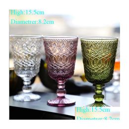 Wine Glasses Wholesale 270Ml European Style Embossed Stained Glass Wine Lamp Thick Goblets 7 Colors Wedding Decoration Gifts A0059 New Dhxct