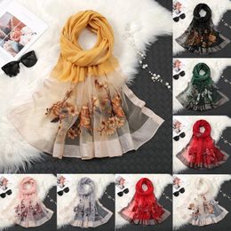 Ethnic Clothing Embroidered Flower Scarf Women Mesh Lace Head Wrap Muslim Hijab Autumn Shawls Headscarf Maxi Scarves Stoles Bandana Foulard