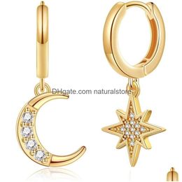 Pendant Necklaces Hoop Earrings -14K Gold Plated Cubic Zirconia Moon Star Spike Lightning Evil Eye Dangle Hie Drop Jewelry For Drop De Dh1Gm