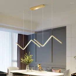Chandeliers Nordic Gold Line LED Chandelier Minimalist Design For Living Room Bedroom Kitchen Creative Art Wall Geometric Lamp