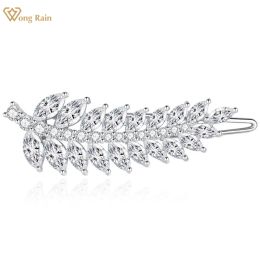 Jewelry Wong Rain Elegant 100% 925 Sterling Silver Lab Sapphire Gemstone Sparkling Barrettes for Women Fine Hair Jewelry Wedding Gifts