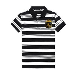 Summer Men Short Sleeve Cotton Stripe Fashion Leisure Polo Shirts Horse Graphic Golf Lapel Tops Tees Elegant Crown Designer Clothes