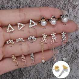 Stud Earrings 1Piece Earring For Women Grils Jewellery Cubic Zirconia Beads Triangle Shaped Stainless Steel 8mm Bar EGD0718
