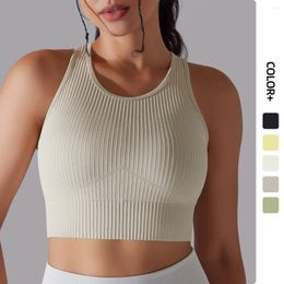 Women's Tanks Knit Seamless Ribbed Sports Bra Vest Women Sportswear Sleeveless Top For Fitness Yoga Wear Ladies Gym Workout Active Black