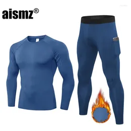 Men's Thermal Underwear Aismz Fleece Thermo Winter Men Long Johns Warm Clothing Rashgard Kit Sport Compression