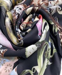 WholeNew brand black Colour silk scarves size 130CM130CM 100 silk material print the bird pattern hand hemming suqare scarf 2124788