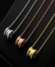 New Arrive Fashion Classic Lady 316L Titanium steel 18K Plated Gold Necklaces With Both Sides Diamond Spring Pendant Wedding Engag2525619
