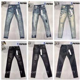 Calças de brim roxas Designer Jeans para Mens Mulheres Calças Denim Calças Preto Mid Slim Fit Motocicleta Jean Verão Buraco Hight Qualidade Retro Streetwear Sweatpants