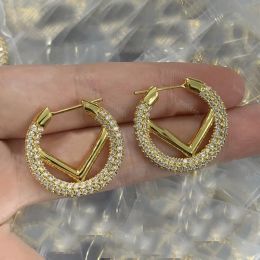 Women Studörhängen Designer Premium Gold Diamond Earring för Hoop Earring F Luxury Hoops Varumärkesdesign Dangle Liten storlek 2,5 cm Fashion Smycken med låda