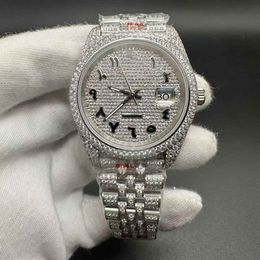 Iced out watch men full diamond watches 2824 movement Swarovski diamonds Silver case 41mm Arabic dial stainless steel material bling