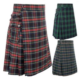 Men's Pants Fashion Scottish Style Plaid Contrast Color Pocket Pleated Skirt Men Clothing Ropa Hombre