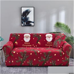 Chair Covers Merry Christmas Printed Sofa Er Santa Claus Cedar Branches Elastic Couch Theme Red Sliper For Living Room 2 3 4 Drop Deli Dhmbf