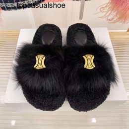 Chanelity Slides Designer Fur Wool Slippers Slides Women Skin Chypre Slipper Soft Furry Sandals Winter Warm Comfortable Fuzzy Girl Flip Flop Slipper Shoes