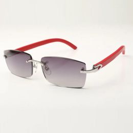 New C hardware sunglasses 3524012 with red wooden sticks and 56mm lenses for unisex271U