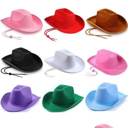 Party Hats Western Cowboy Hats Plain Cowgirl With Adjustable Pl-On Closure Dstring For Costume Party Wedding Stage Performance Drop De Dhjch