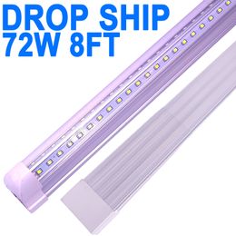 8Ft Led Shop Lights,8 Feet 8' V Shape Integrated LED Tube Light,72W 7200lm Clear Cover Linkable Surface Mount Lamp,Replace T8 T10 T12 Cabinet Fluorescent Light crestech