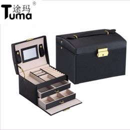 Three Layers 2019 Classical High Quality Leather Jewelry Box Jewelry Exquisite Makeup Case Jewelry Organizer Fashion Gift Box T190300g