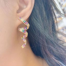 Stud Earrings Fashion Bohemian Style Multicolor Cubic Zircon Pendant Women Statement Earring Female Jewellery Bijoux E-717