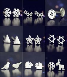 925 pure Silver earring needleplated platinum Earring SnowStarSheepTriangle mix delivery no fade 1703895