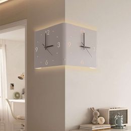 New Living Room Mounted with Creative Curved Corner Clock, Two Sided Silent Wall Clock