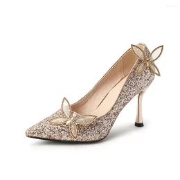 Dress Shoes Pointed Stiletto Heels Plus Size 30-44 Gold Wedding Bridal Silver Pumps For Women