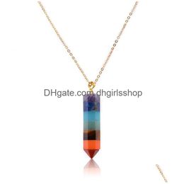 Pendant Necklaces Rainbow Chakra Stone Pendant Necklaces Natural Quartz Reiki Healing Crystal Gemstones Jewelry Gift For Women Hexagon Dhwdp