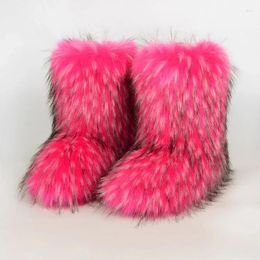 Boots Winter Furry Fur Shoes Fluffy Snow Women Bowtie Warm Ladies Footwear Lining Slip-on Rubber Flat NX002